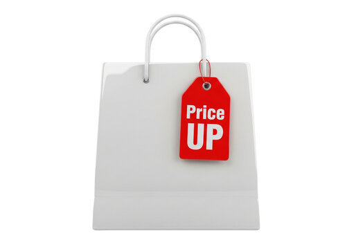 Rising Prices and Inflation Concept: White Shopping Bag with Red 'Price UP' Tag