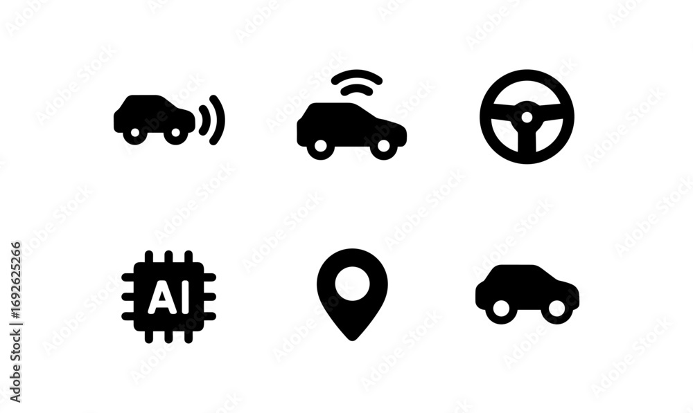 Aufkleber autonomous vehicle icons set featuring ai and navigation elements