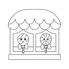 Cute cartoon candy shop with two lollipops in windows sweet shop sweets
