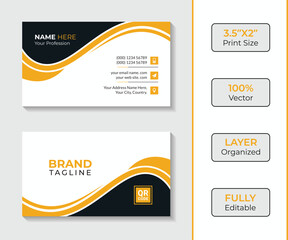 Modern business card design with orange wave accents and company name placeholders