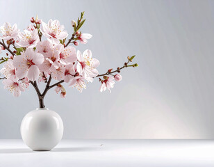 Design material, cherry blossom arrangement in a vase, spring, pastel pink, AI