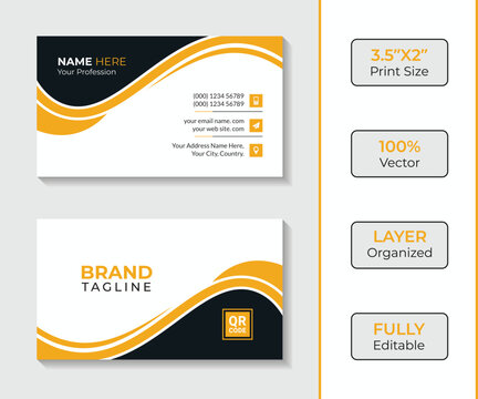 Modern business card design with orange wave accents and company name placeholders