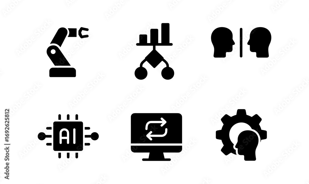 Poster simple icons of automation and ai technology in flat design