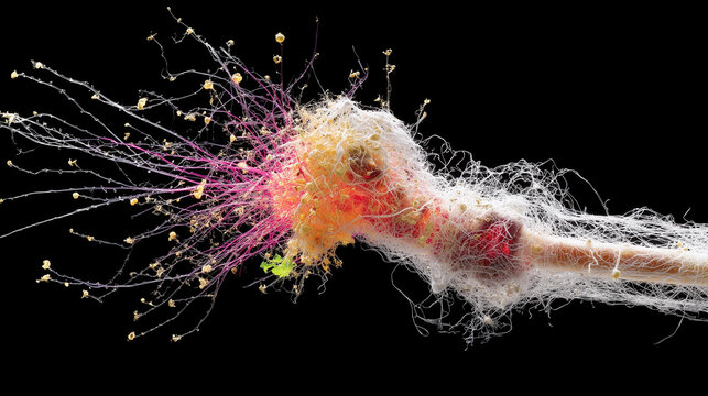 Microscopic exploration reveals vibrant fungal networks thriving in the soil ecosystem