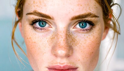 Close-up portrait of a woman with freckles