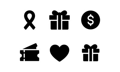Minimalist icons set: gift, ribbon, dollar, ticket, heart symbols