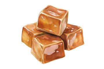 Watercolor square caramel isolated on white background. Sweet Caramel Candy Watercolor Cutout PNG