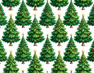 Fototapeta premium Seamless Christmas Tree Pattern with Green Pine Trees, Transparent PNG background 