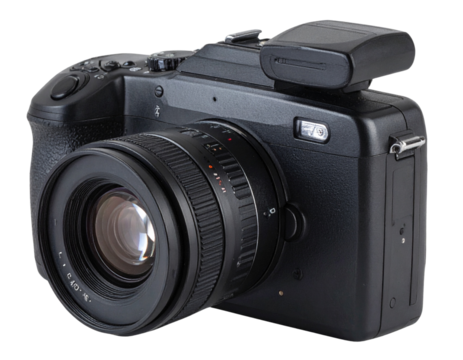 Compact Camera with Pop-Up Flash, isolated on transparent background.