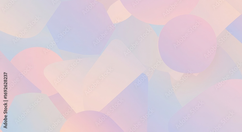 Poster A pastel-hued abstract design featuring overlapping geometric shapes, creating a soft and serene visual effect.