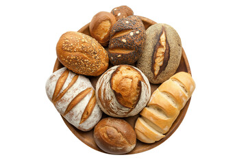 Artisan Bread Selection on Plate Isolated on White Background. Gourmet Bakery Bread Assortment Cutout PNG.