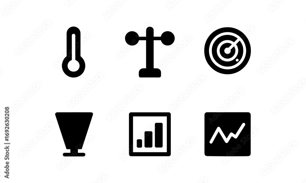 Poster minimalist weather and data monitoring icons set for digital interfaces