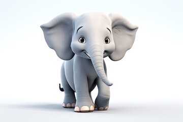 Cute cartoon elephant standing cheerfully against a light background, perfect for children's media