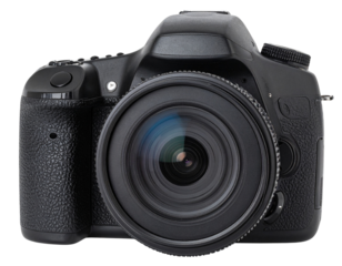 Classic DSLR Camera PNG, isolated on transparent background.
