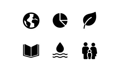 Eco and community icons in minimalist black silhouette design