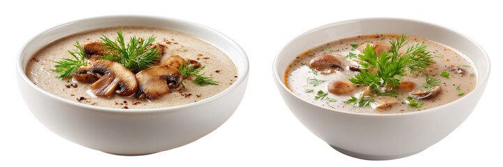  Set of a mushroom soup isolated on transparent background. 