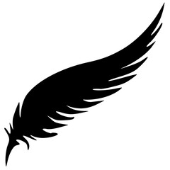 Wing of Light: Silhouette of Flight and Freedom, a striking black silhouette of a feathered wing curving upward against a white background