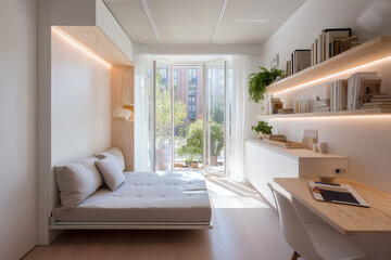 Minimalist Micro Apartment with Scandinavian Design and Multifunctional Furniture in Bright Natural Light
