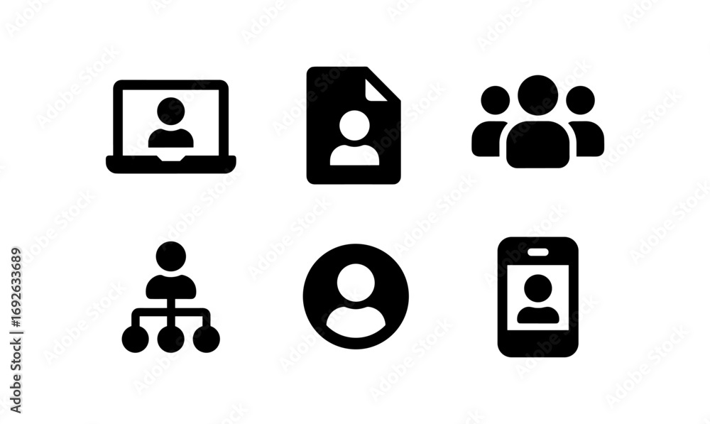 Poster simple black user interface icons for digital communication and organization