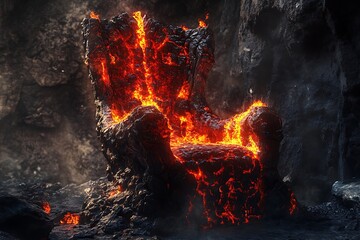Fiery Lava Rock Armchair in Volcanic Cave Molten Majesty and Hellish Comfort