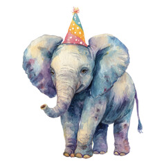 Obraz premium colorful elephant wearing party hat on transparent background