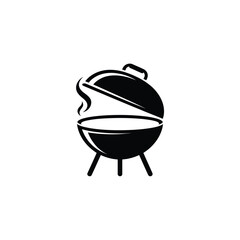 Silhouette Charcoal Grill With Smoke in Transparent Background Icon Design