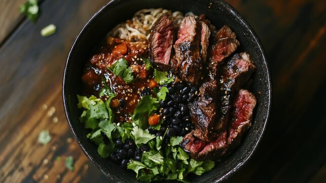 Mixed grains vegetables and meat dish