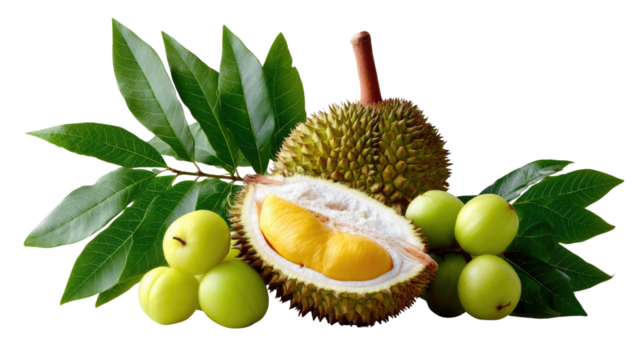 Exotic Fruit Combination: A tantalizing arrangement showcases a king of fruit surrounded by fresh produce, offering a glimpse into nature's bounty.