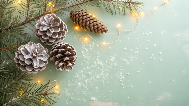Christmas Still Life with Pine Cones and Evergreen Branches for Holiday Season Decor and Wintertime Mood