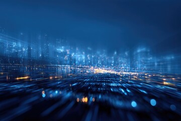 Abstract digital city at night.  Blurred lights, motion