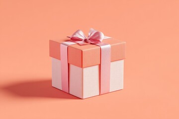 Coral gift box with pink ribbon
