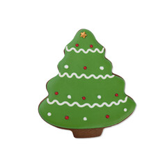 Christmas tree shaped traditional christmas gingerbread cookie isolated over white background