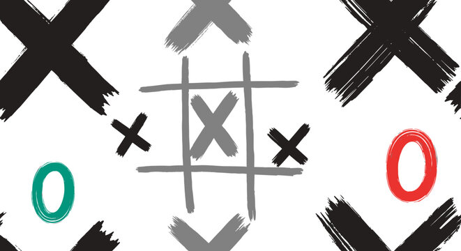An abstract artistic representation of the classic tic tac toe game board with xs and os