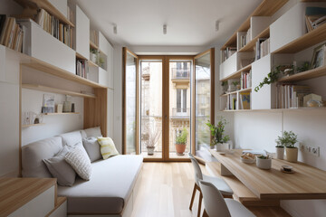 Minimalist Micro Apartment with Scandinavian Design and Multifunctional Furniture in Bright Natural Light