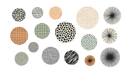 A collection of diverse textured circles in various sizes and colors offering unique visual interest