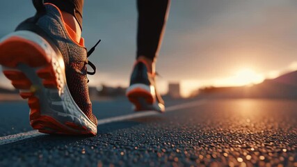 Runner Foot Close Up Athletic Shoe on Outdoor Track at Sunrise for Exercise Fitness Motivation and Healthy Lifestyle Morning Jog Determination