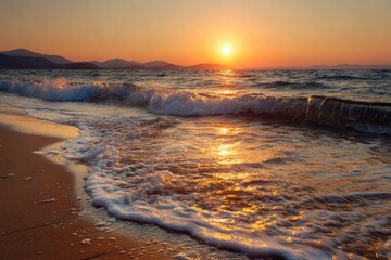 Golden sunset over a tranquil beach