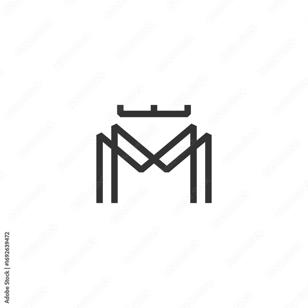 Poster letter m with crown monogram, minimal style identity initial logo template. monochrome lines emblem 