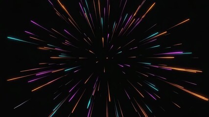 On a dark, almost black background, hundreds glowing particles single point vibrant neon particle leaves light streaks temporary abstract symbols, spirals waves darkness - Powered by Adobe