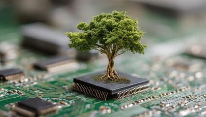 A small tree sits atop a circuit board (1)
