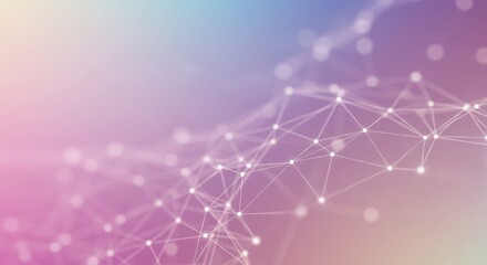 Abstract network of connected dots and lines against a pastel gradient background.
