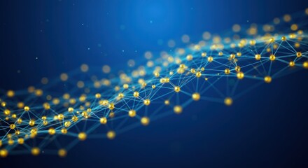Abstract network of glowing dots connected by lines on a blue background.