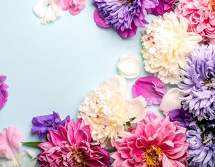 Colorful flower arrangement on pastel background