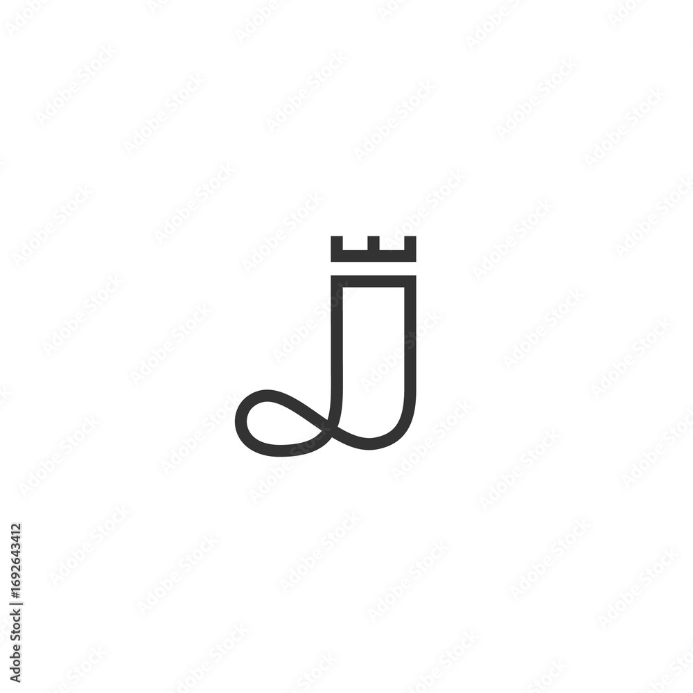 Poster elegant line curve letter j with crown logo design template. universal print monogram initials stamp