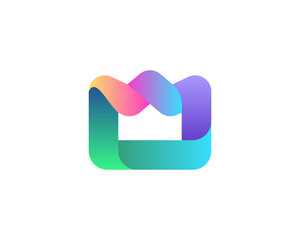 Abstract bright gradient crown  icon logo design template. 3d colorful king, royal, luxury sign symbol mark logotype.