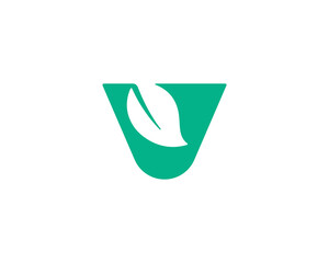 Abstract letter V logo isolated on dark background. Minimalistic leaf, forest, garden  sign symbol mark logotype.