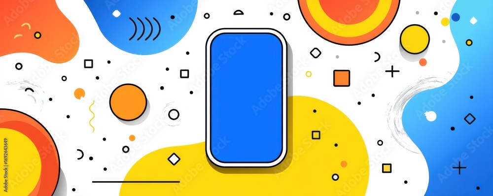 Poster abstract smartphone icon with vibrant geometric shapes and patterns