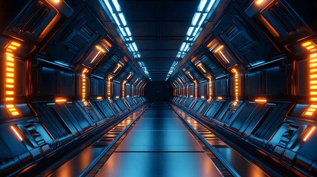 Abstract interior sci-fi spaceship corridors - Powered by Adobe