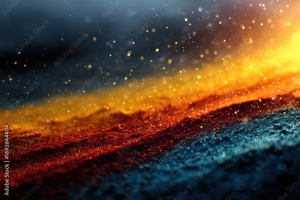 Poster abstract colorful surface with sparkling particles and vibrant gradient lighting