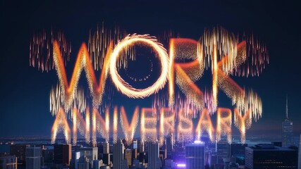 Work anniversary celebration with glowing fireworks in night sky